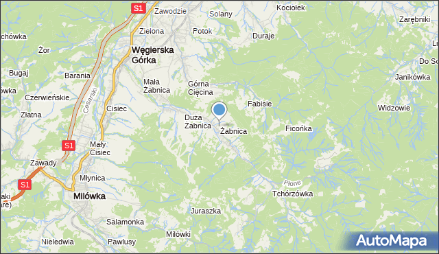 mapa Żabnica, Żabnica gmina Węgierska Górka na mapie Targeo